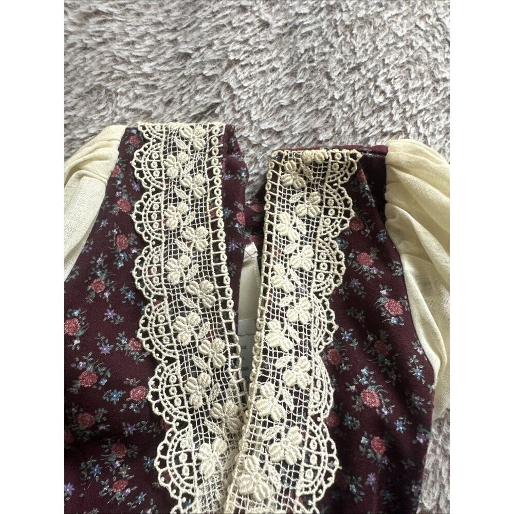 Gunne Sax by Jessica RARE 1970s Vintage Dress Burgundy Calico Midi Dress Size 9 - Picture 16 of 16